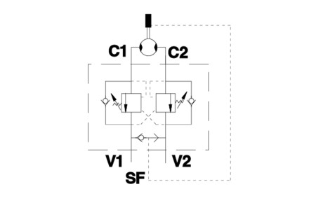 Двухсторонний тормозной клапан VBCDF 1/2 DE с линией SF OMP/OMR (V0425/SF)